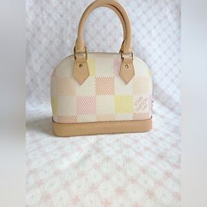 Louis Vuitton Giant Damier Top Handle Bag | Neutral Coated Canvas | Authentic